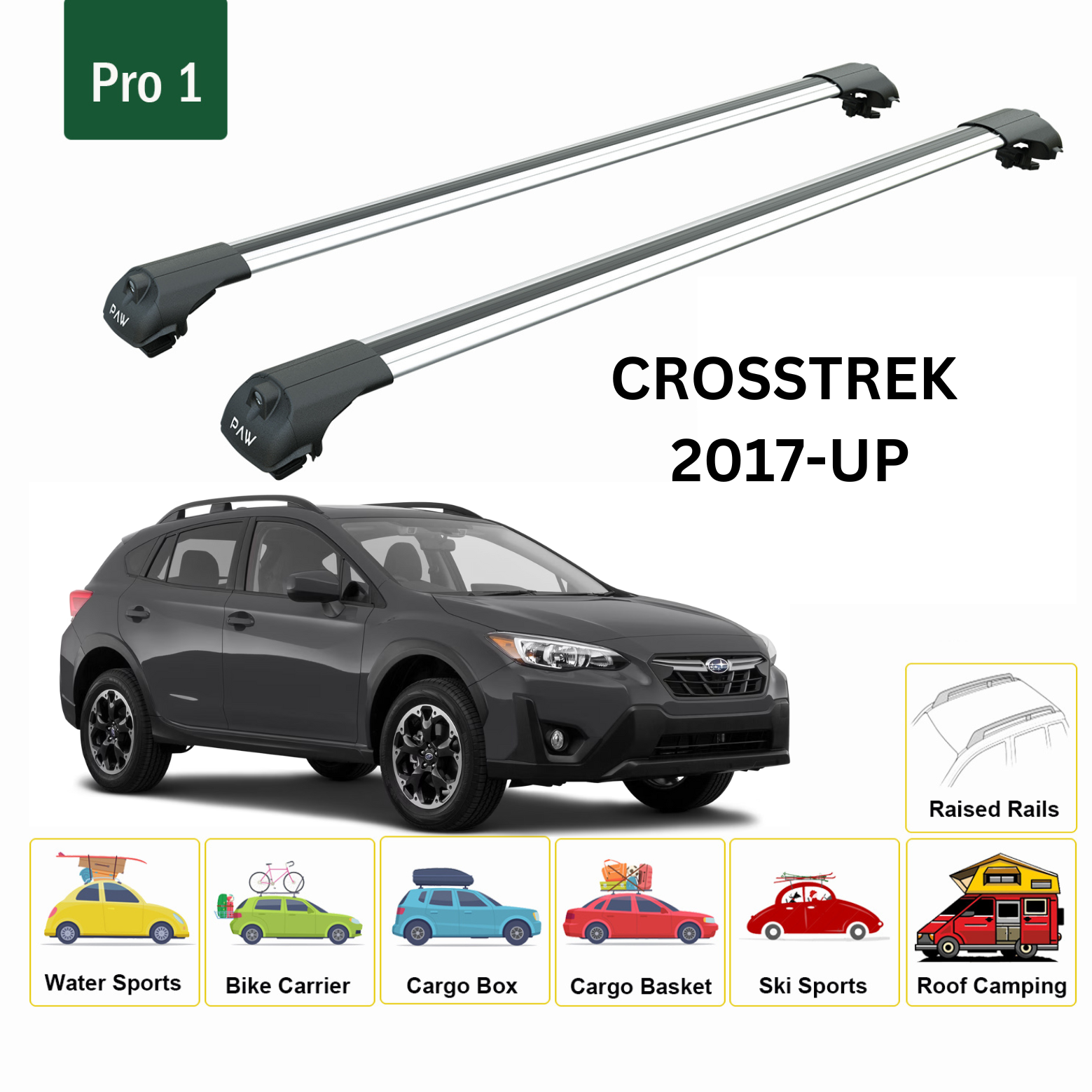 Compatible with Subaru Crosstrek 2017- Onwards upgraded roof rail model, Roof crossbars Silver Color Compatible with Subaru Crosstrek 2017- Onwards upgraded roof rail model, Roof crossbars Silver Color